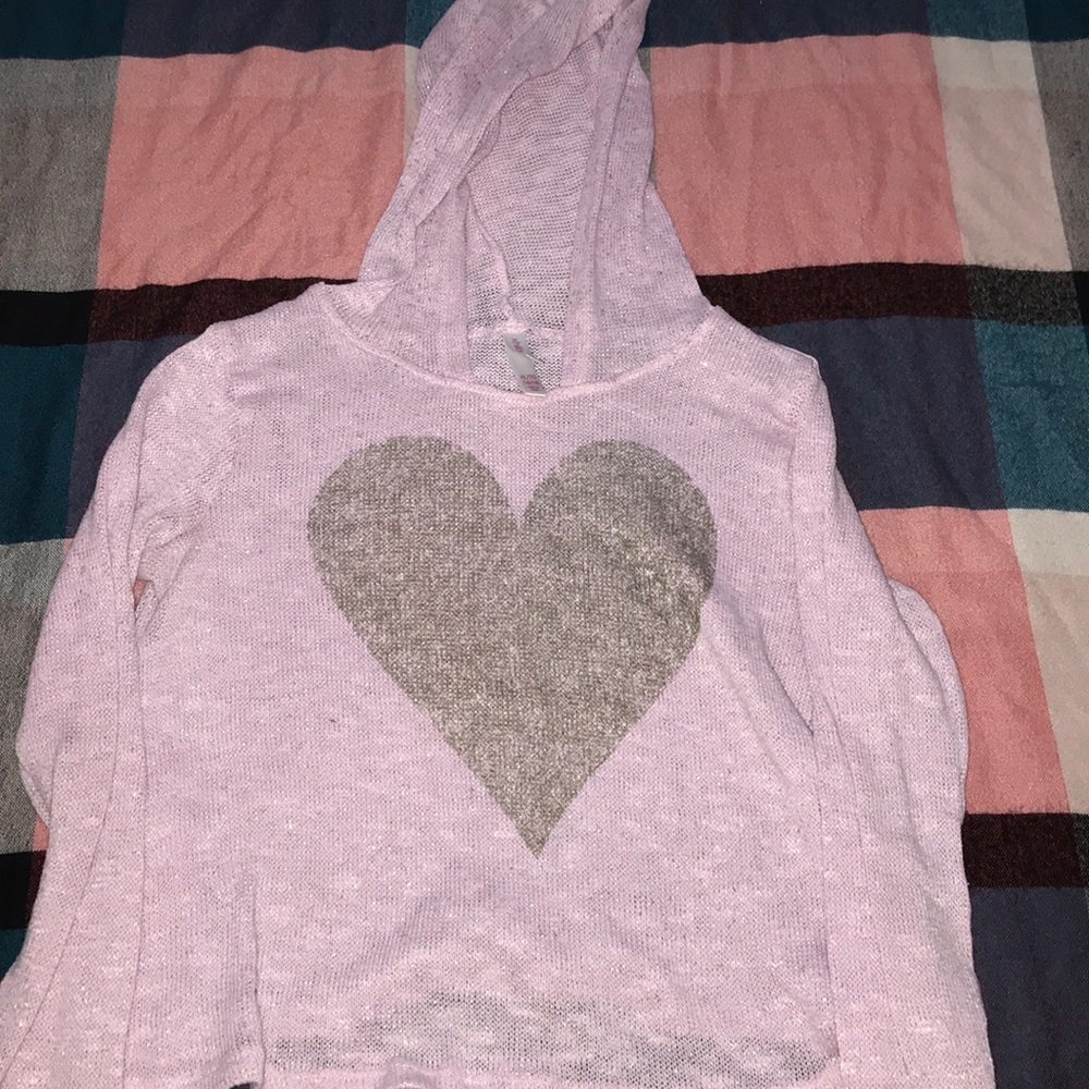 Pink big heart, hooded shirt.